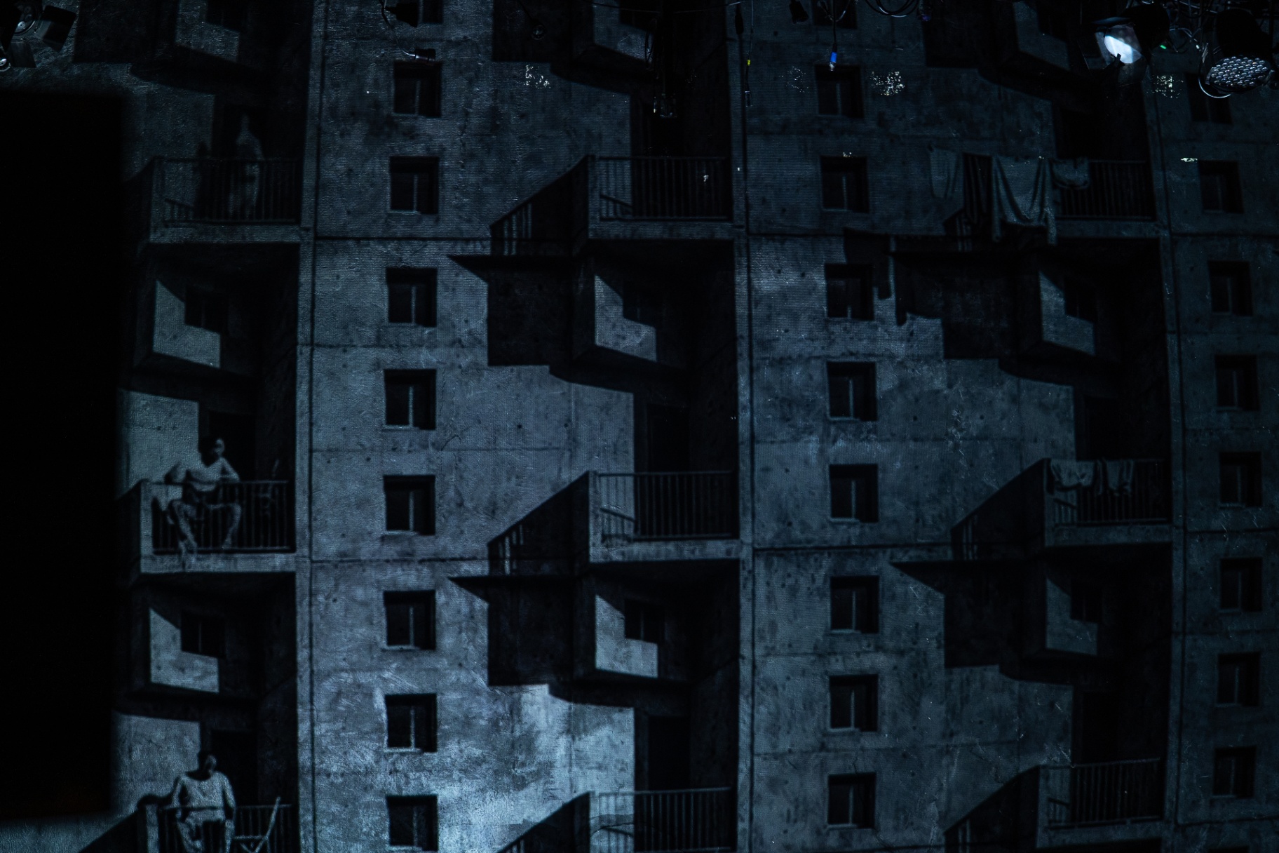 Stage projection of a concrete apartment block