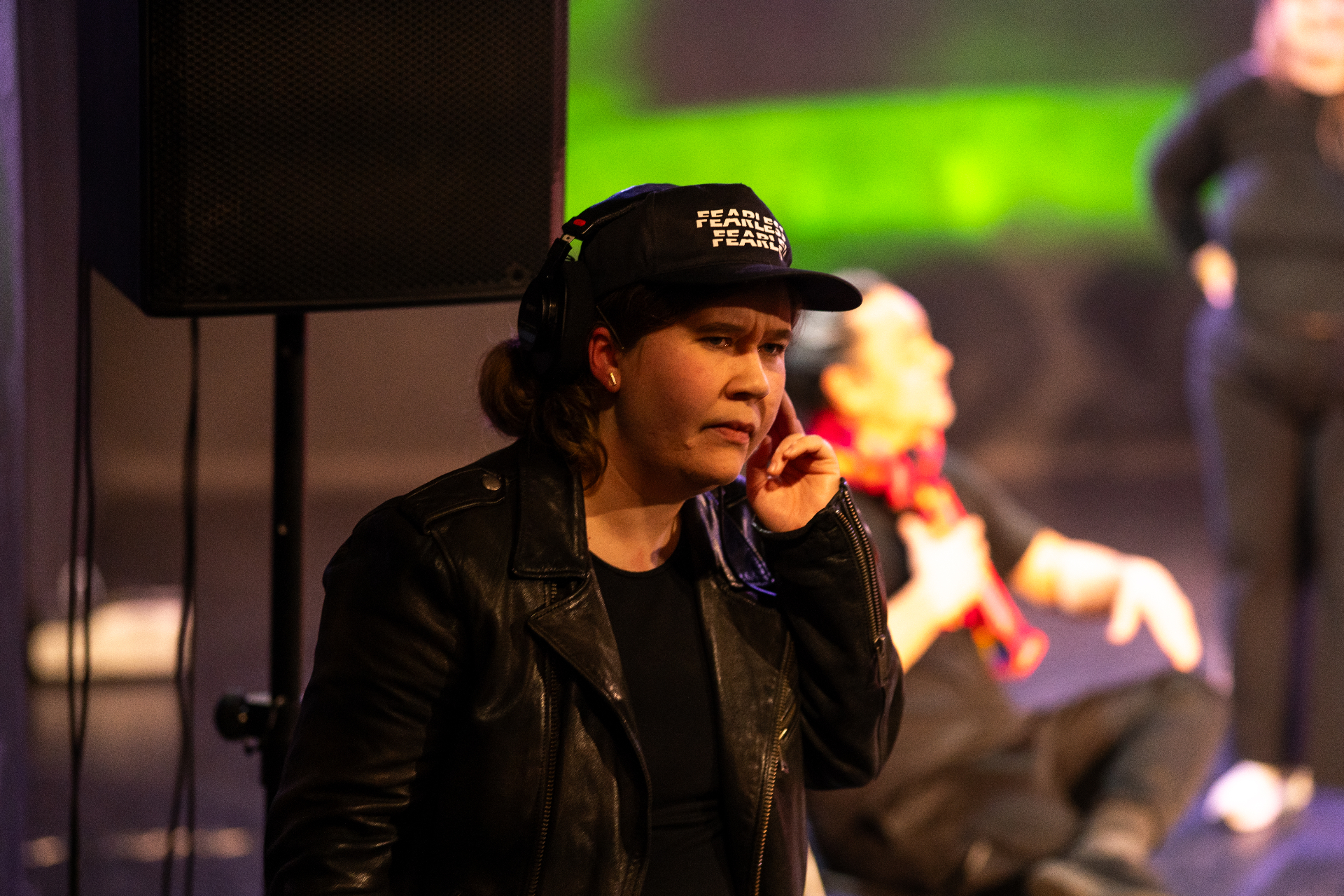 Stage crew member with headset during the performance